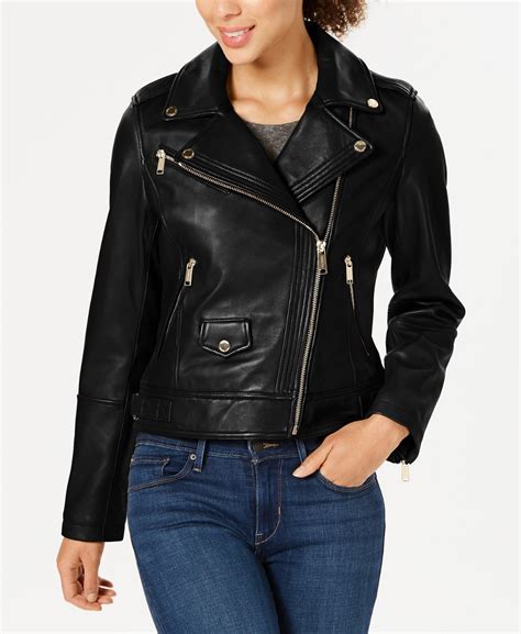 michael michael kors tipped leather moto jacket|Michael Kors asymmetrical leather jacket.